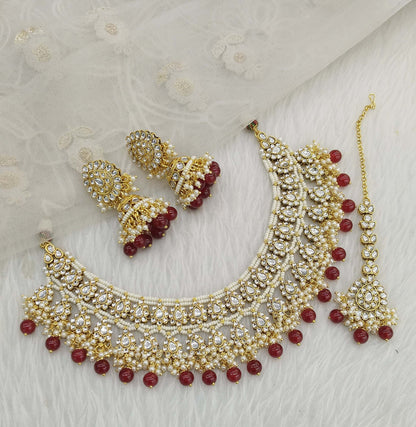 Kundan necklace Jewellery  Set/ Gold maroon kundan Indian jewellery kundan sika sets