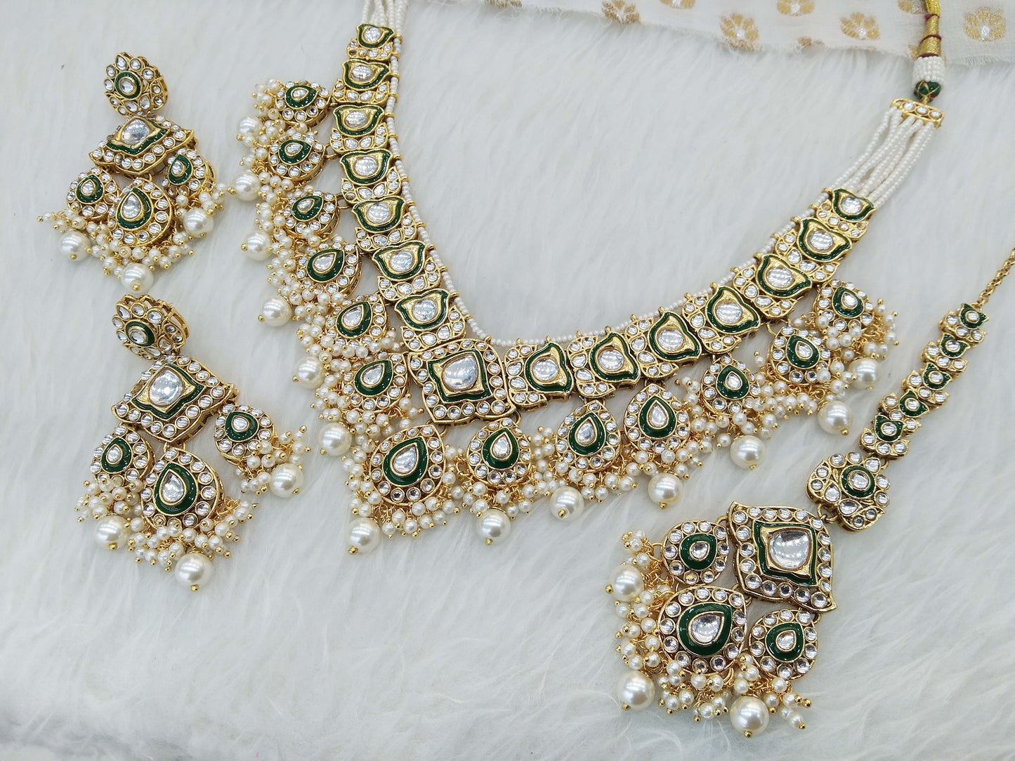 Ivory Gold Kundan necklace Set/ Gold white kundan  Indian jewellery kundan disco sets