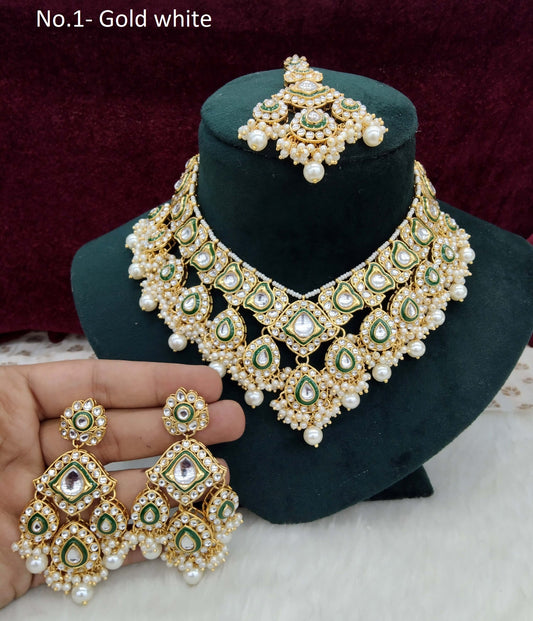 Ivory Gold Kundan necklace Set/ Gold white kundan  Indian jewelry kundan disco sets