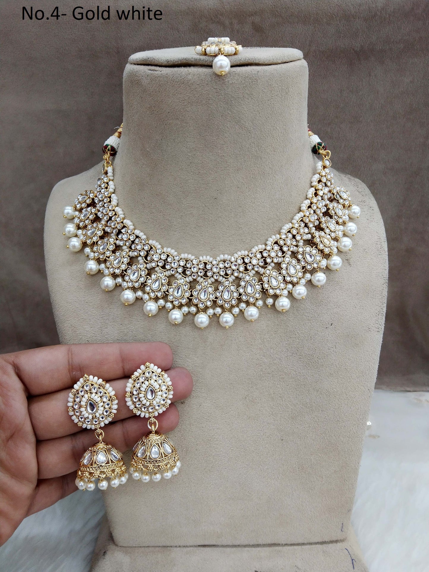 Ivory Gold Kundan necklace Set/ Gold white kundan Indian jewellery kundan tinki sets