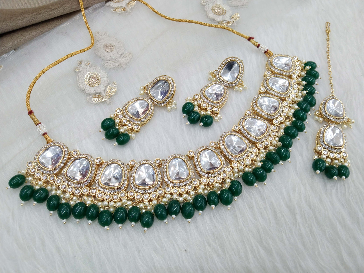 Gold Kundan Necklace Jewellery Set/ Gold peach  kundan Indian jewellery kundan dova sets