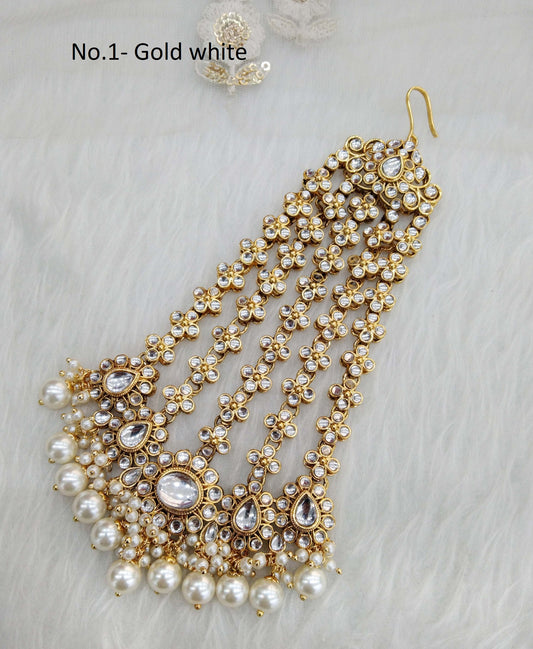 Gold finish kundan Passa Jhumar Jhoomer Headpiece Bridal Passa/Hijab bika Headpiece