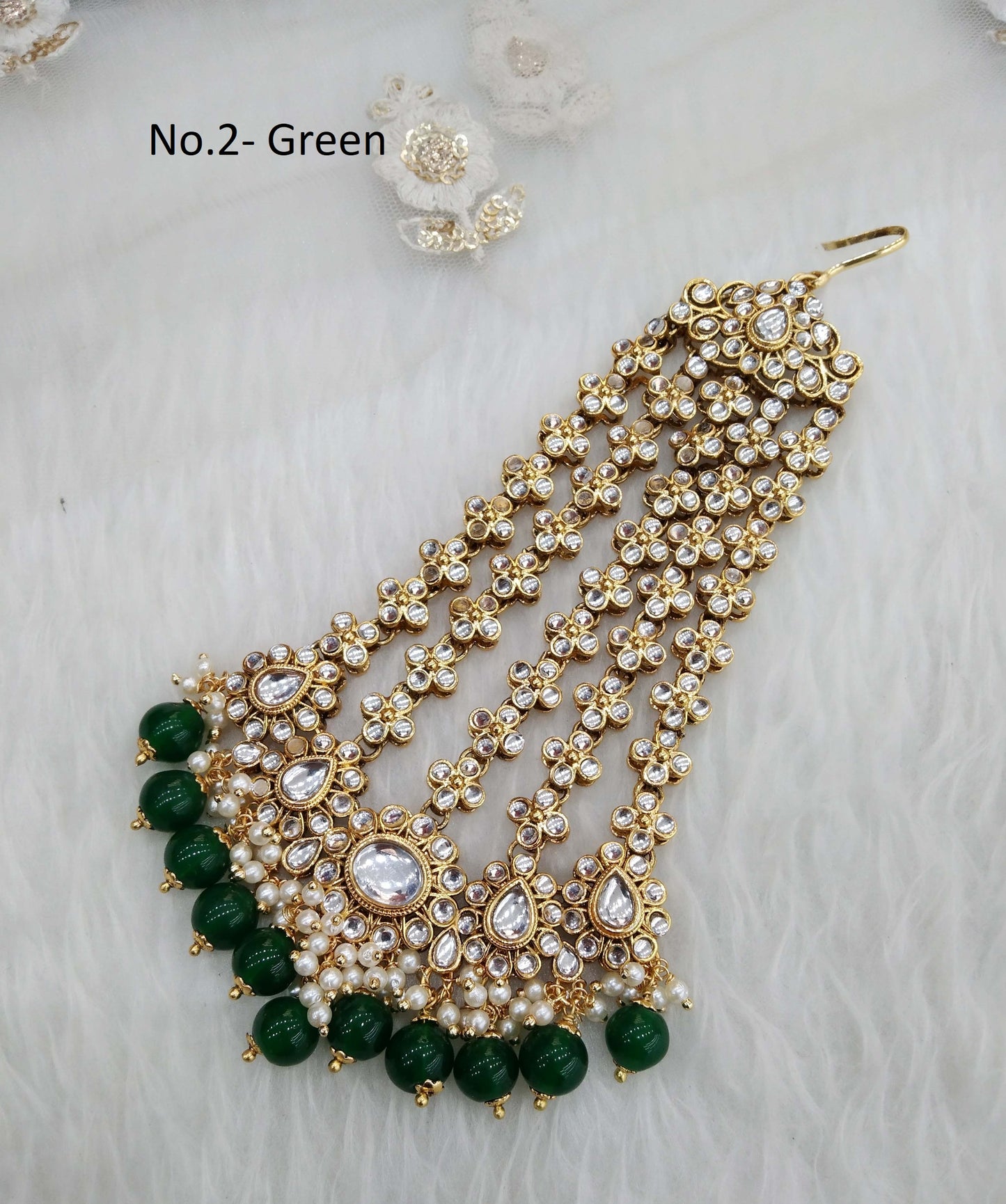 Gold finish kundan Passa Jhumar Jhoomer Headpiece Bridal Passa/Hijab bika Headpiece