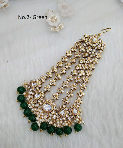Gold finish kundan Passa Jhumar Jhoomer Headpiece Bridal Passa/Hijab bika Headpiece