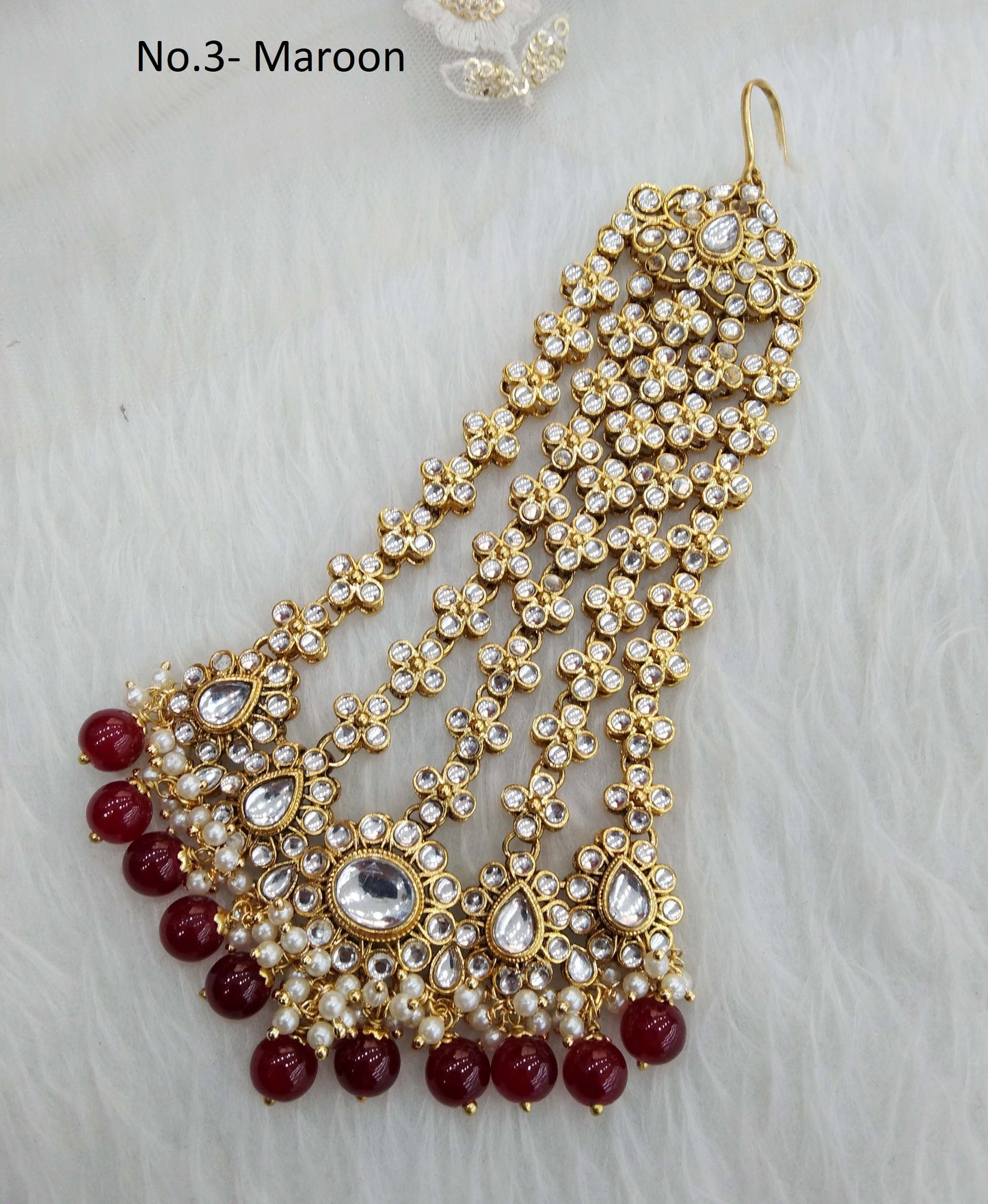 Gold finish kundan Passa Jhumar Jhoomer Headpiece Bridal Passa/Hijab bika Headpiece