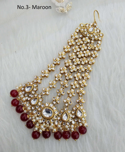 Gold finish kundan Passa Jhumar Jhoomer Headpiece Bridal Passa/Hijab bika Headpiece
