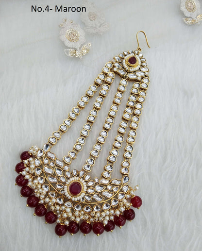 Gold finish kundan Passa Jhumar Jhoomer Headpiece Bridal Passa/Hijab bika Headpiece