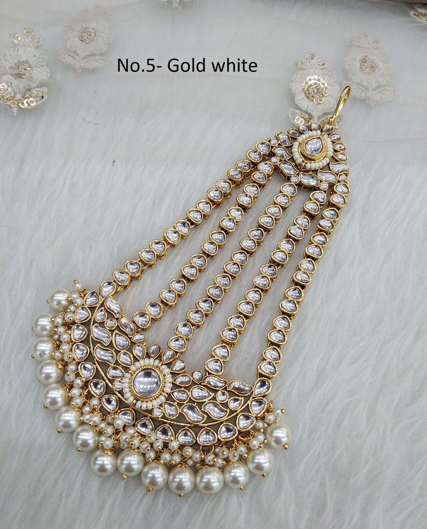 Gold finish kundan Passa Jhumar Jhoomer Headpiece Bridal Passa/Hijab bika Headpiece