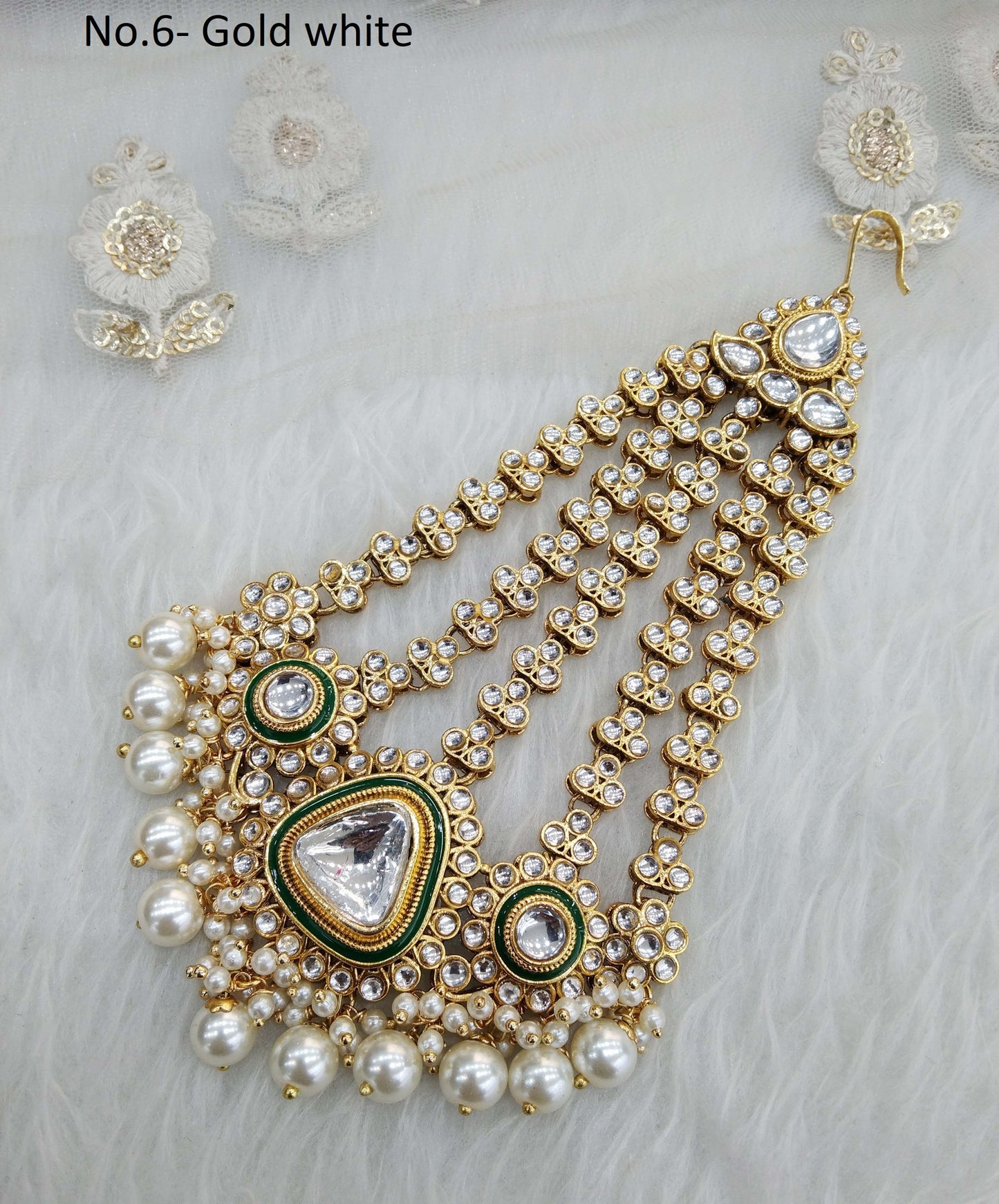 Gold finish kundan Passa Jhumar Jhoomer Headpiece Bridal Passa/Hijab bika Headpiece