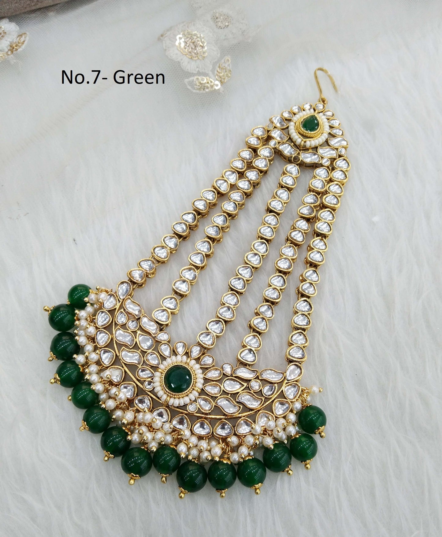 Gold finish kundan Passa Jhumar Jhoomer Headpiece Bridal Passa/Hijab bika Headpiece