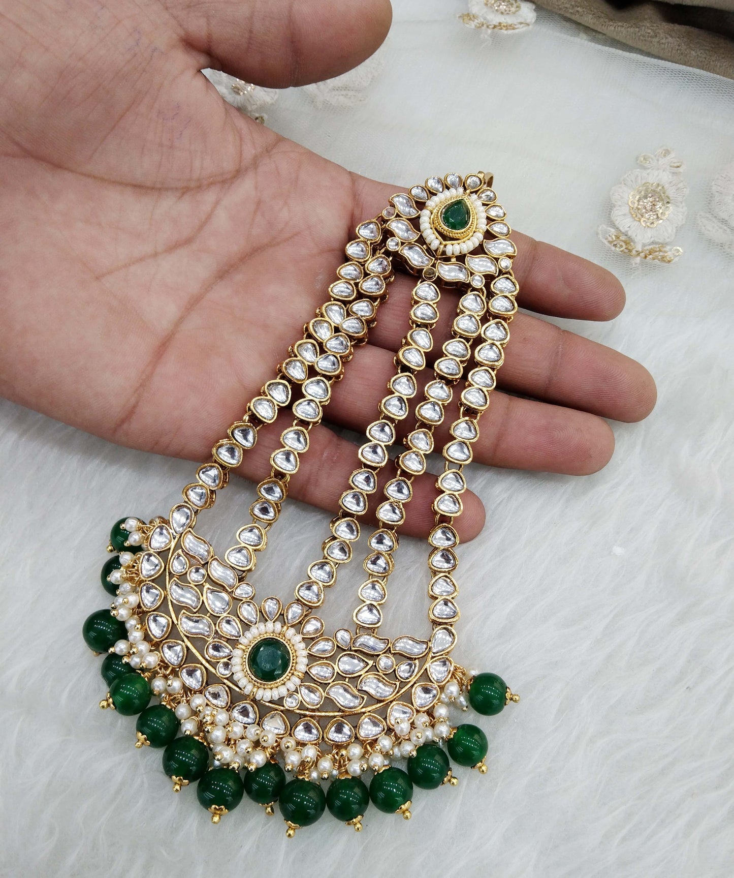 Gold finish kundan Passa Jhumar Jhoomer Headpiece Bridal Passa/Hijab bika Headpiece