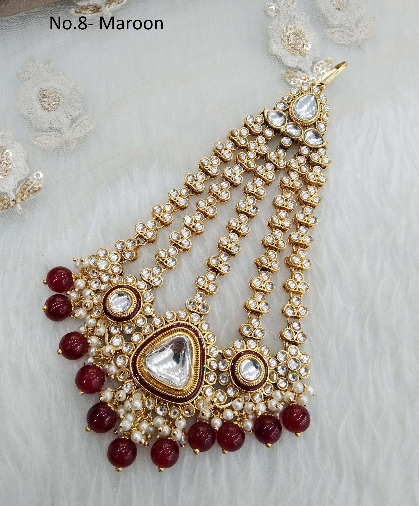 Gold finish kundan Passa Jhumar Jhoomer Headpiece Bridal Passa/Hijab bika Headpiece
