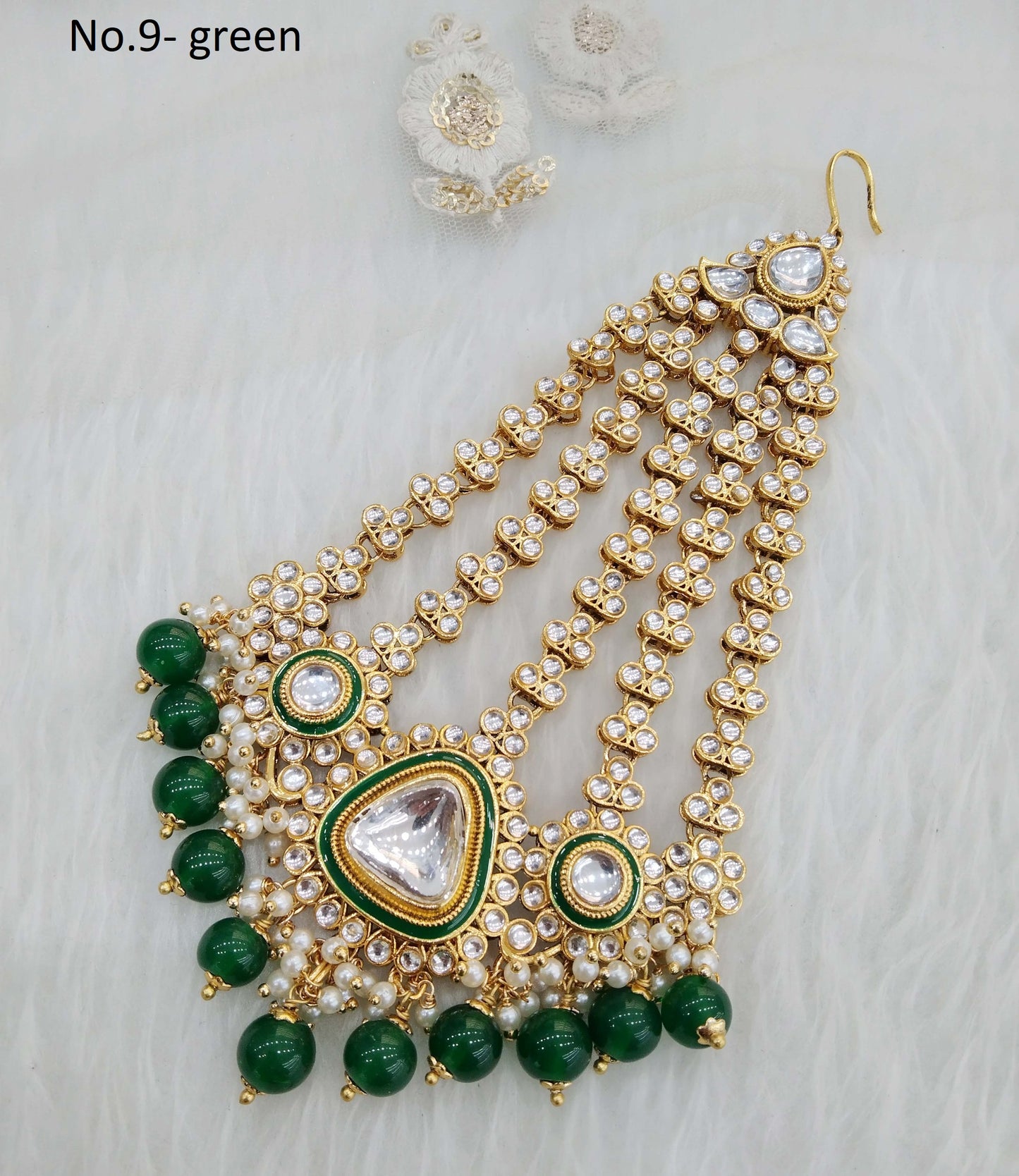 Gold finish kundan Passa Jhumar Jhoomer Headpiece Bridal Passa/Hijab bika Headpiece