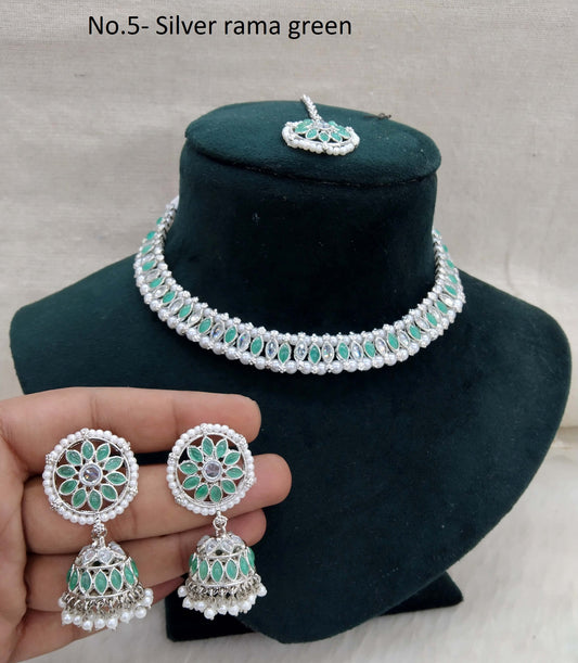 Indian  Jewellery/Silver rama green necklace Set//jewellery sitara sets