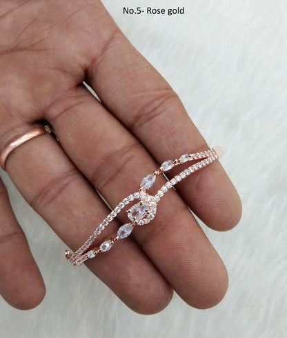 Rose gold silver openable bracelets  Jewellery/ Bollywood Jewelry/ Adjustable cubic zirconia bracelets /Wedding bracelets