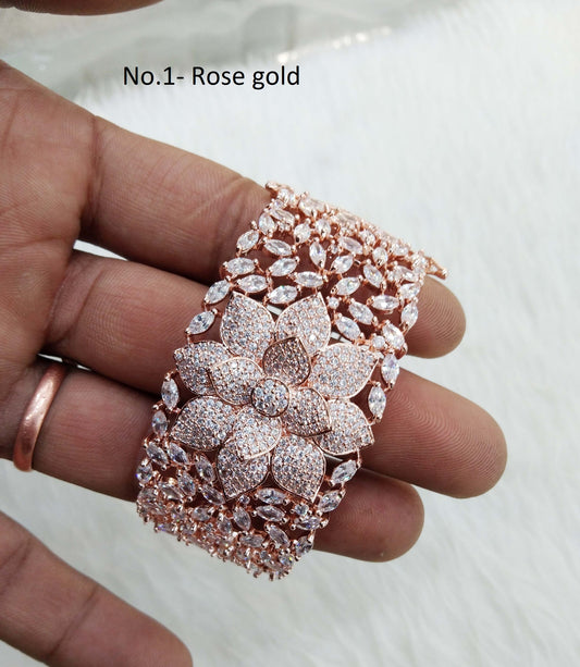 Rose gold silver openable bracelets Jewelry  Jewellery/ Bollywood Jewelry/ Adjustable cubic zirconia bracelets /Wedding bracelets