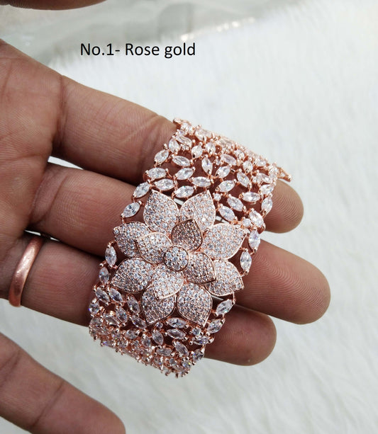 Rose gold silver openable bracelets    Jewellery/ Bollywood Jewelry/ Adjustable cubic zirconia bracelets /Wedding bracelets