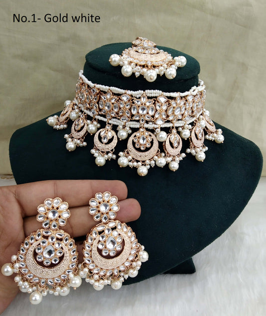 Kundan choker Jewellery Set/ Gold white kundan Indian jewellery kundan choker kites sets