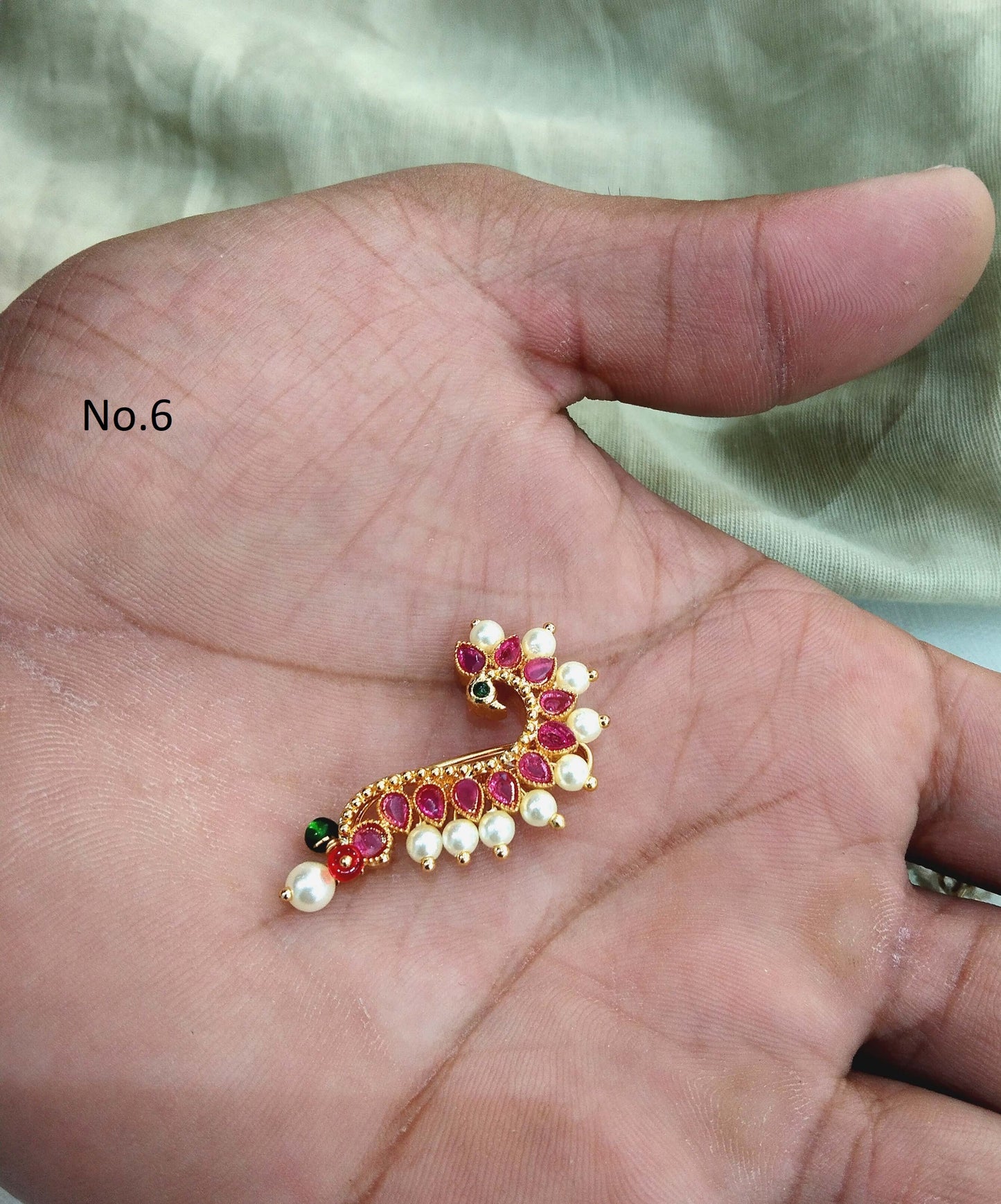 Indian Jewellery Nose Pin Clip On Clasp Wedding Nathini/Non Pierced Gold Clip On Nose Pin/Bollywood Style  Jewellery/Nose Pin