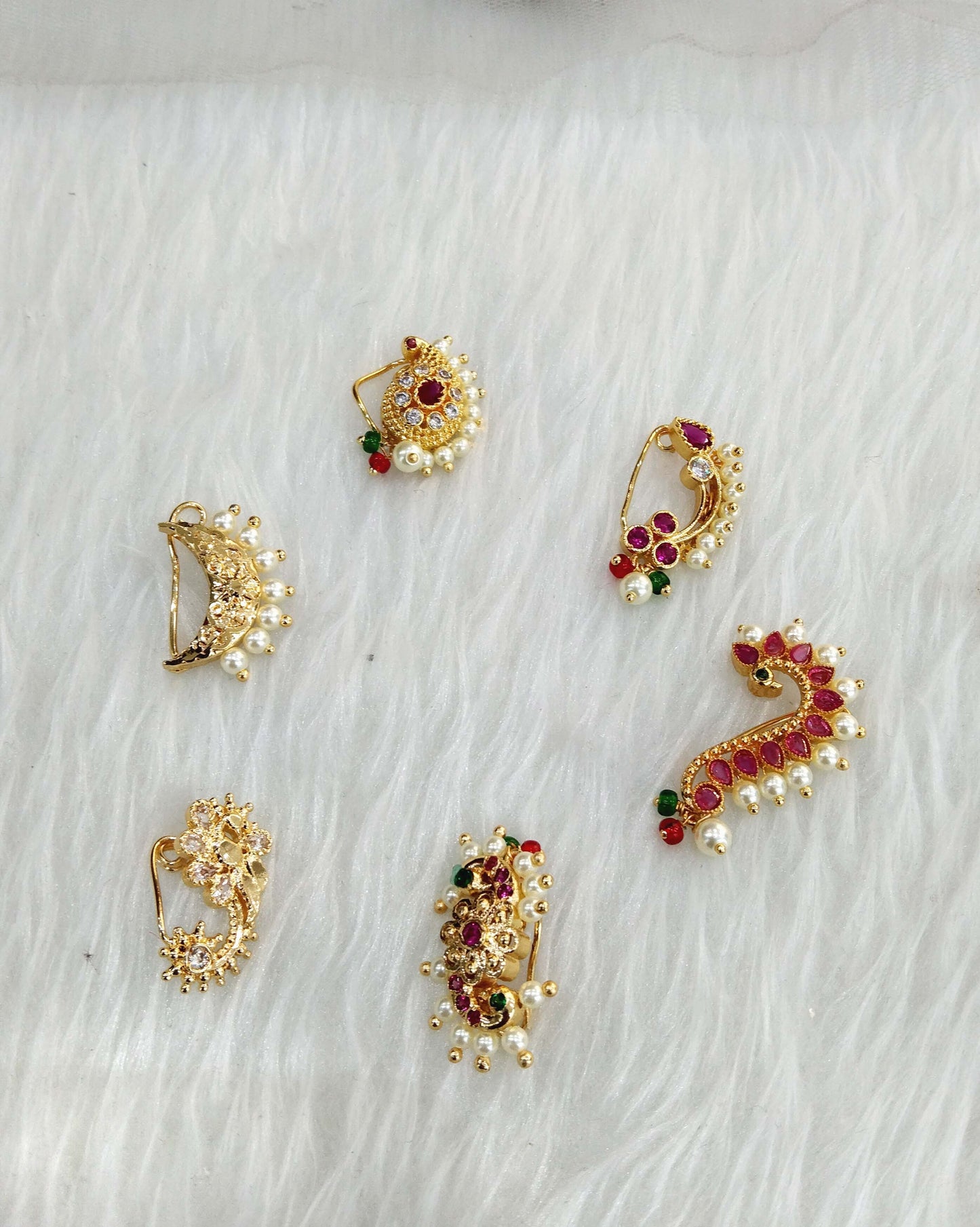 Indian Jewellery Nose Pin Clip On Clasp Wedding Nathini/Non Pierced Gold Clip On Nose Pin/Bollywood Style  Jewellery/Nose Pin