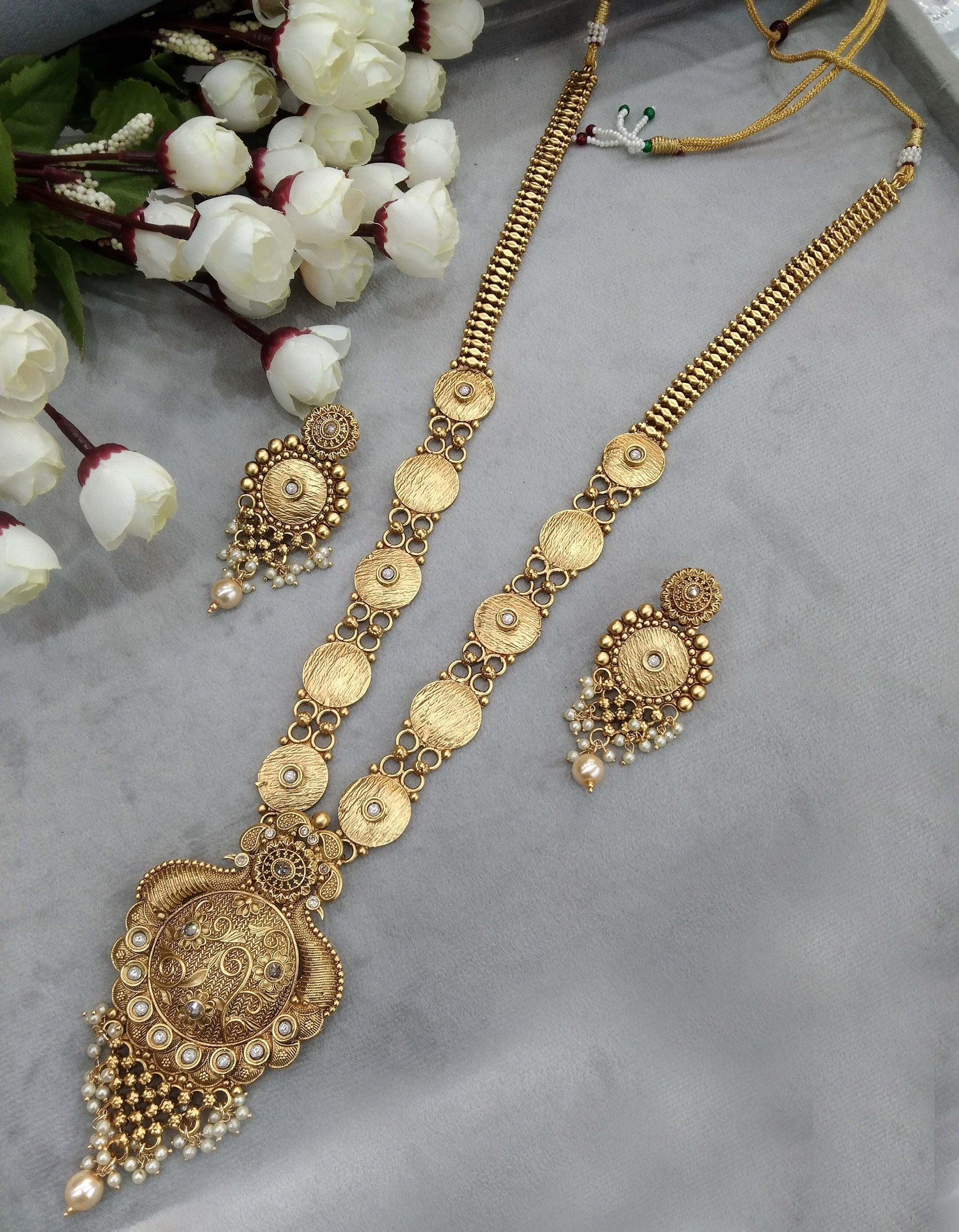 Golden Indian Traditional Temple Peacock Long Necklace Set By Estonished |  M140-SJD21Y-36 | Cilory.com
