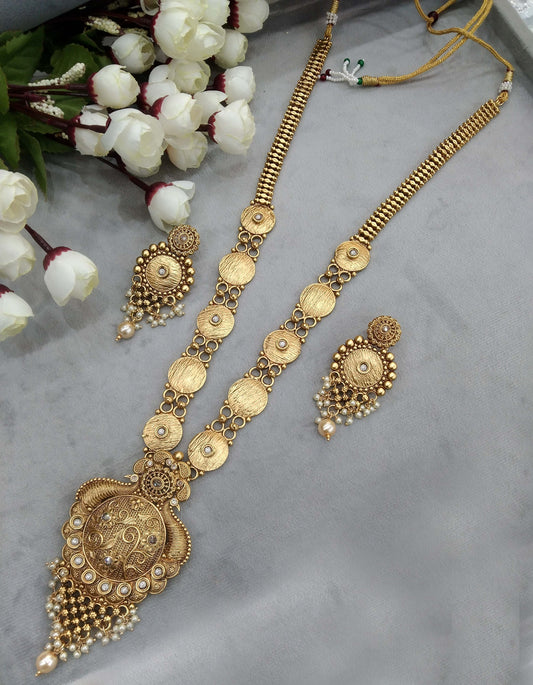 Indian Polki Long Rani haar Necklace set  Jewellery /Bollywood Style Gold Finish South Indian wedding bridal Jewellery/gift for her