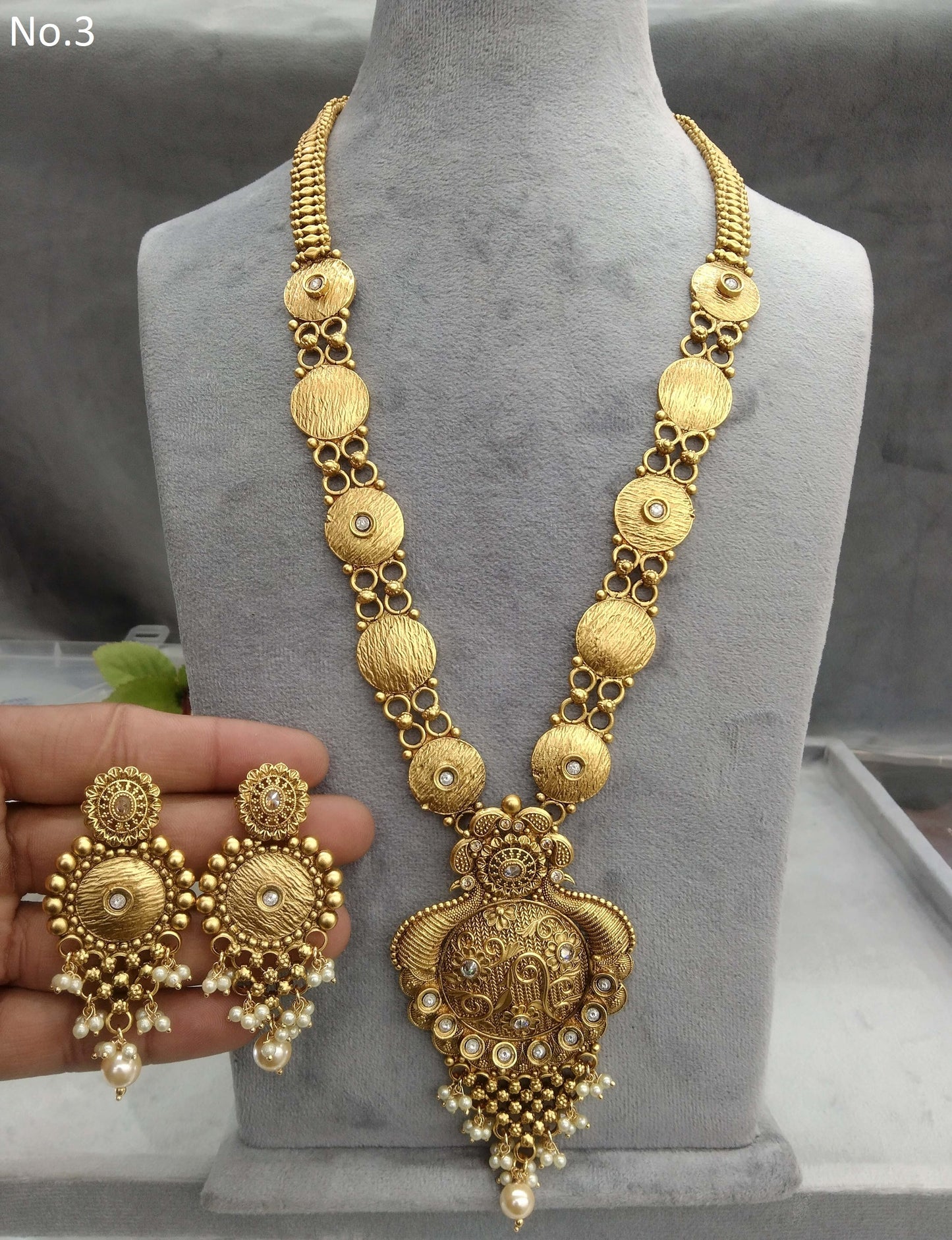 Indian Polki Long Rani haar Necklace set  Jewellery /Bollywood Style Gold Finish South Indian wedding bridal Jewellery/gift for her