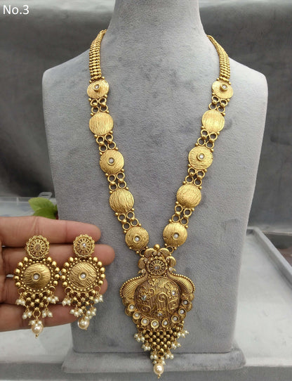 Indian Polki Long Rani haar Necklace set  Jewellery /Bollywood Style Gold Finish South Indian wedding bridal Jewellery/gift for her