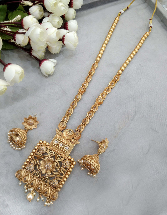 Indian Polki Long Rani haar Necklace set   Jewellery /Bollywood Style Gold Finish South Indian wedding bridal Jewellery/gift for her