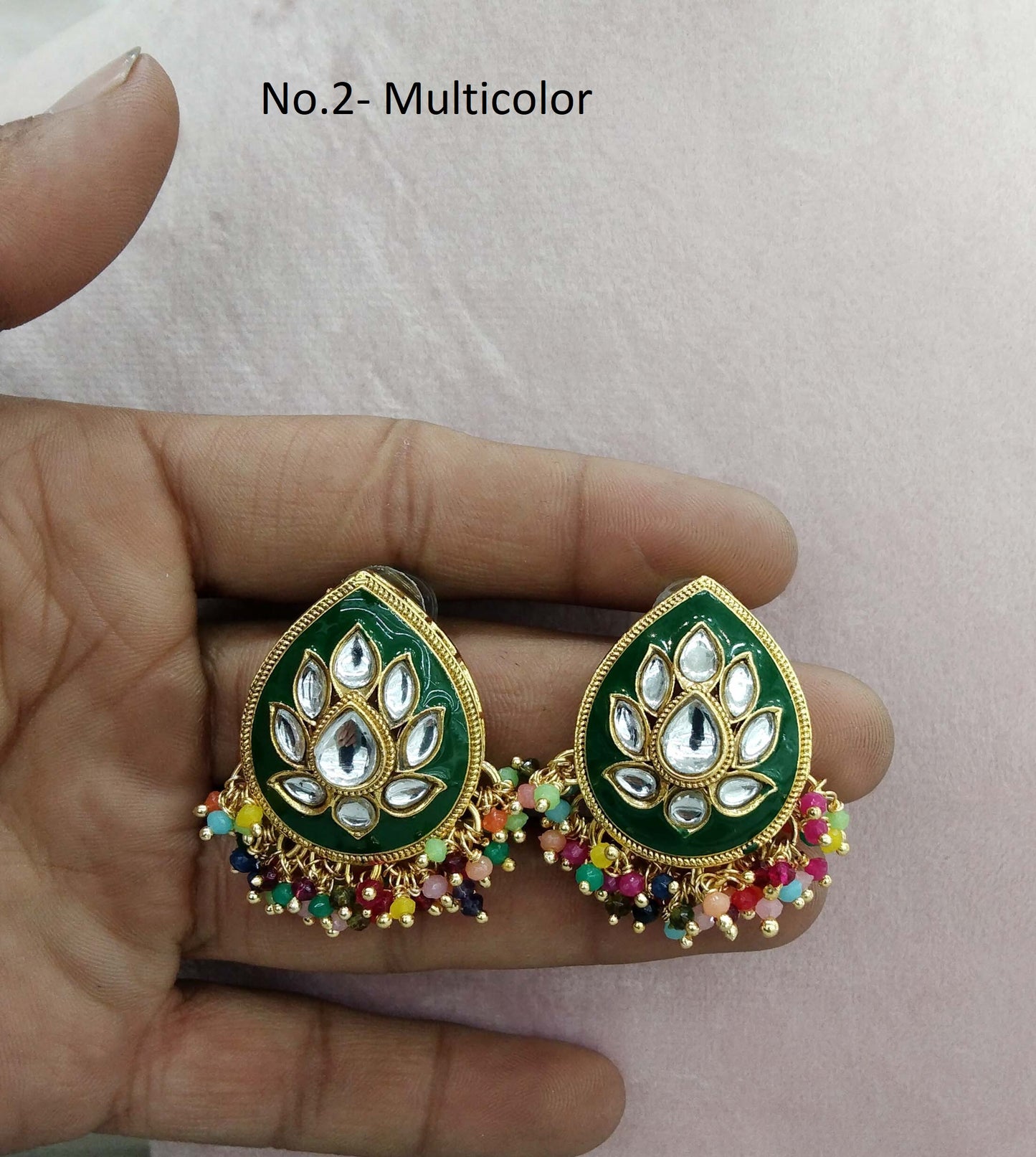 Stud Earrings Indian Jewellery/Indian Stud Earrings/Gold green, multicolor, pastel green, sky blue stud core earrings