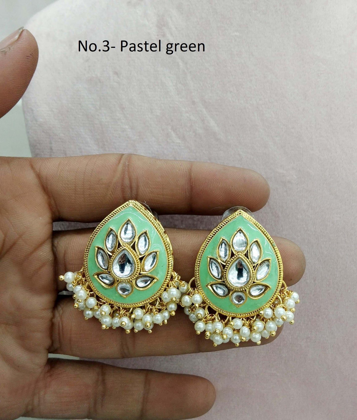 Stud Earrings Indian Jewellery/Indian Stud Earrings/Gold green, multicolor, pastel green, sky blue stud core earrings