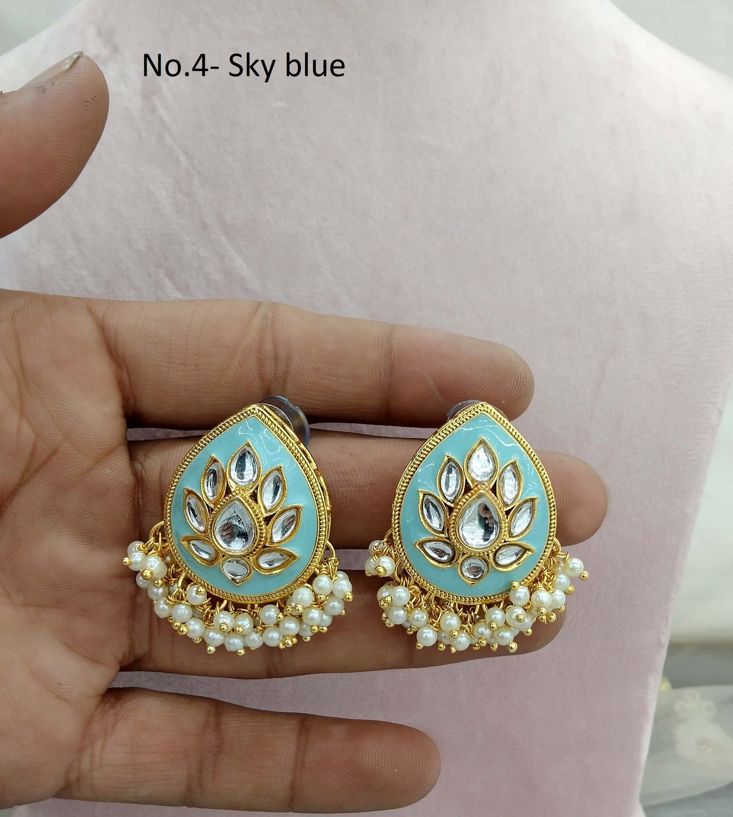 Stud Earrings Indian Jewellery/Indian Stud Earrings/Gold green, multicolor, pastel green, sky blue stud core earrings