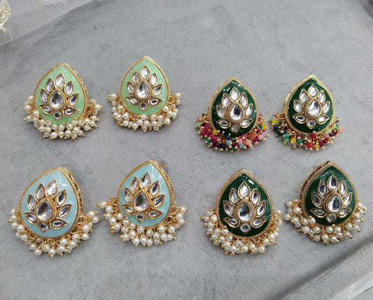 Stud Earrings Indian Jewelry/Indian Stud Earrings/Gold green, multicolor, pastel green, sky blue stud core earrings