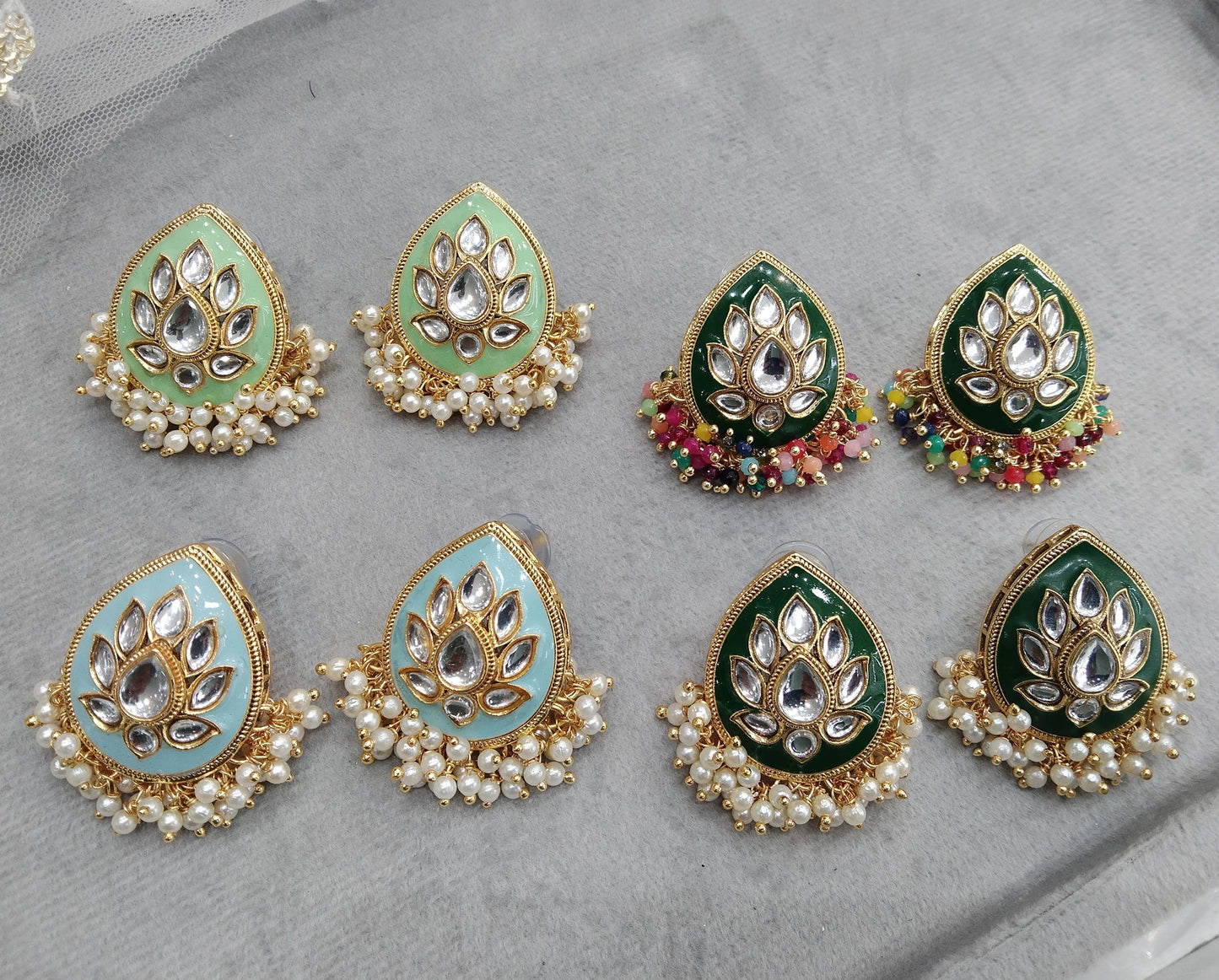 Stud Earrings Indian Jewellery/Indian Stud Earrings/Gold green, multicolor, pastel green, sky blue stud core earrings