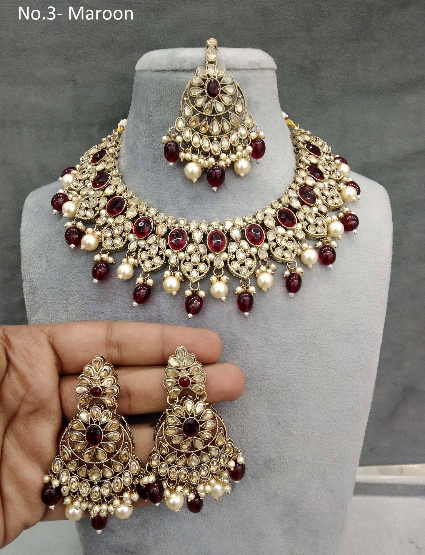 Antique  Gold necklace set/ dark gold maroon necklace Indian rasha jewellery set