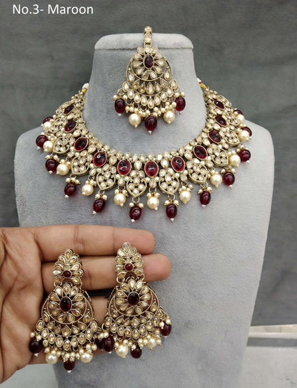 Antique  Gold necklace set/ dark gold maroon necklace Indian rasha jewellery set