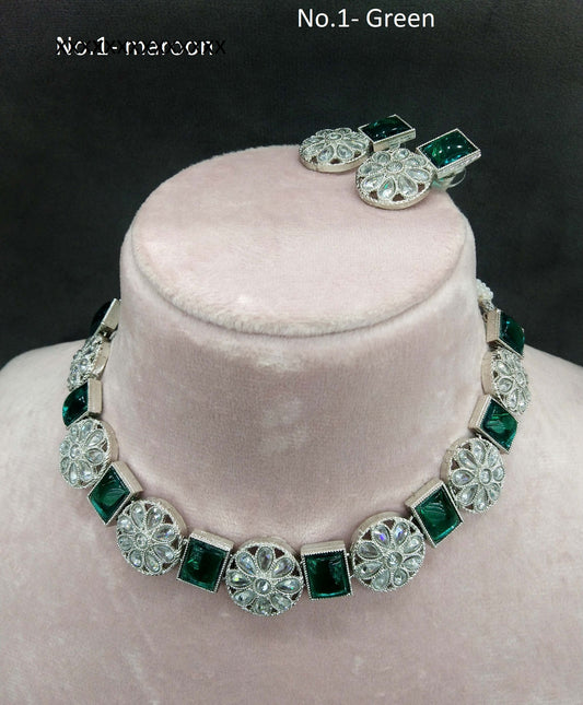 Silver green Indian necklace jewellery lucy set