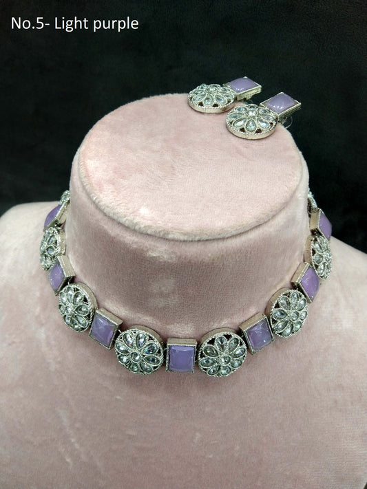 Silver light purple Indian necklace jewellery lucy set