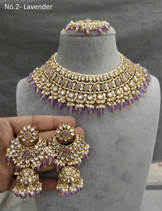 Gold lavender Kundan Necklace nili indian jewellery Set