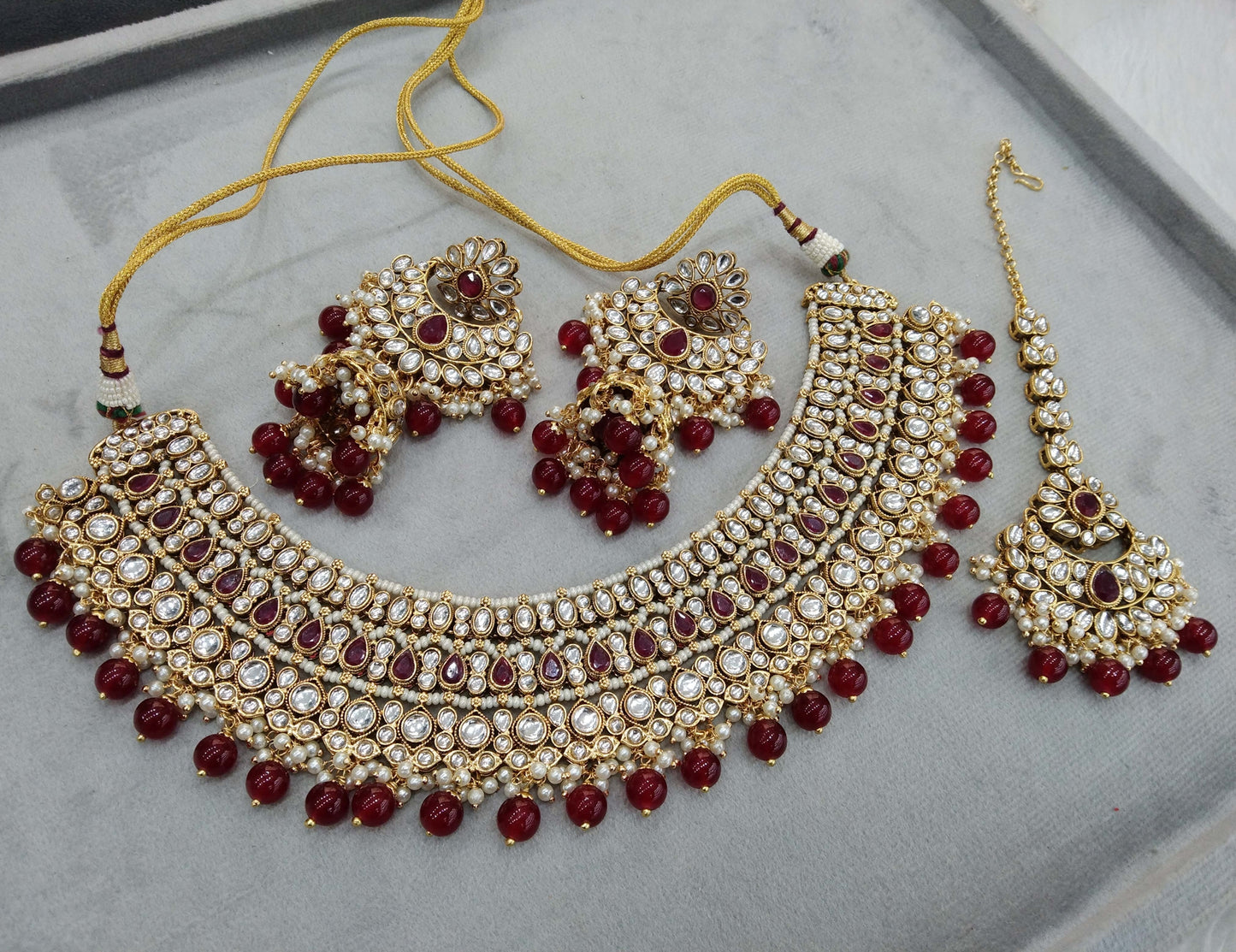 Gold ruby Kundan necklace nili indian jewellery Set