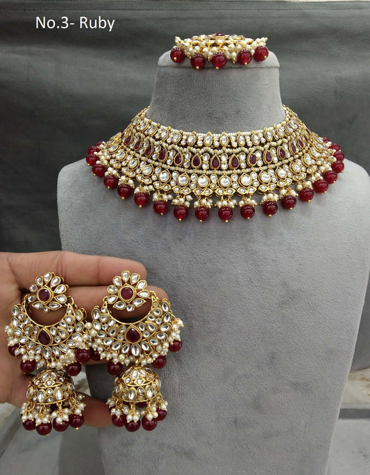 Gold ruby Kundan necklace nili indian jewellery Set