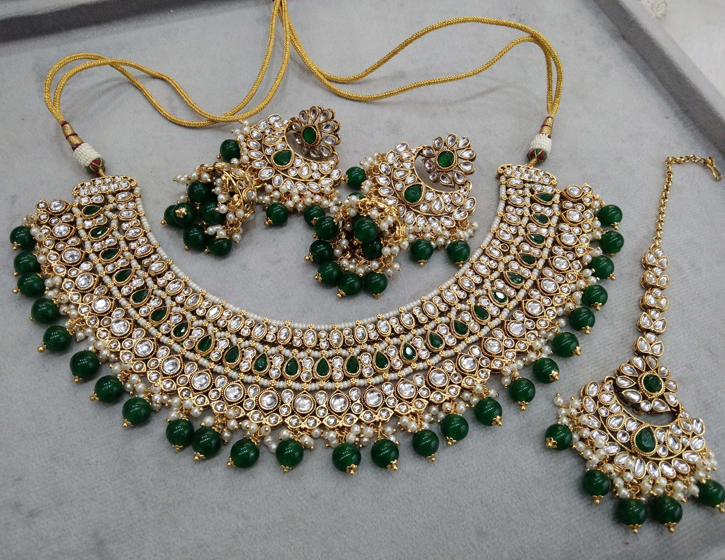 Gold Green Kundan Necklace nili indian jewellery Set