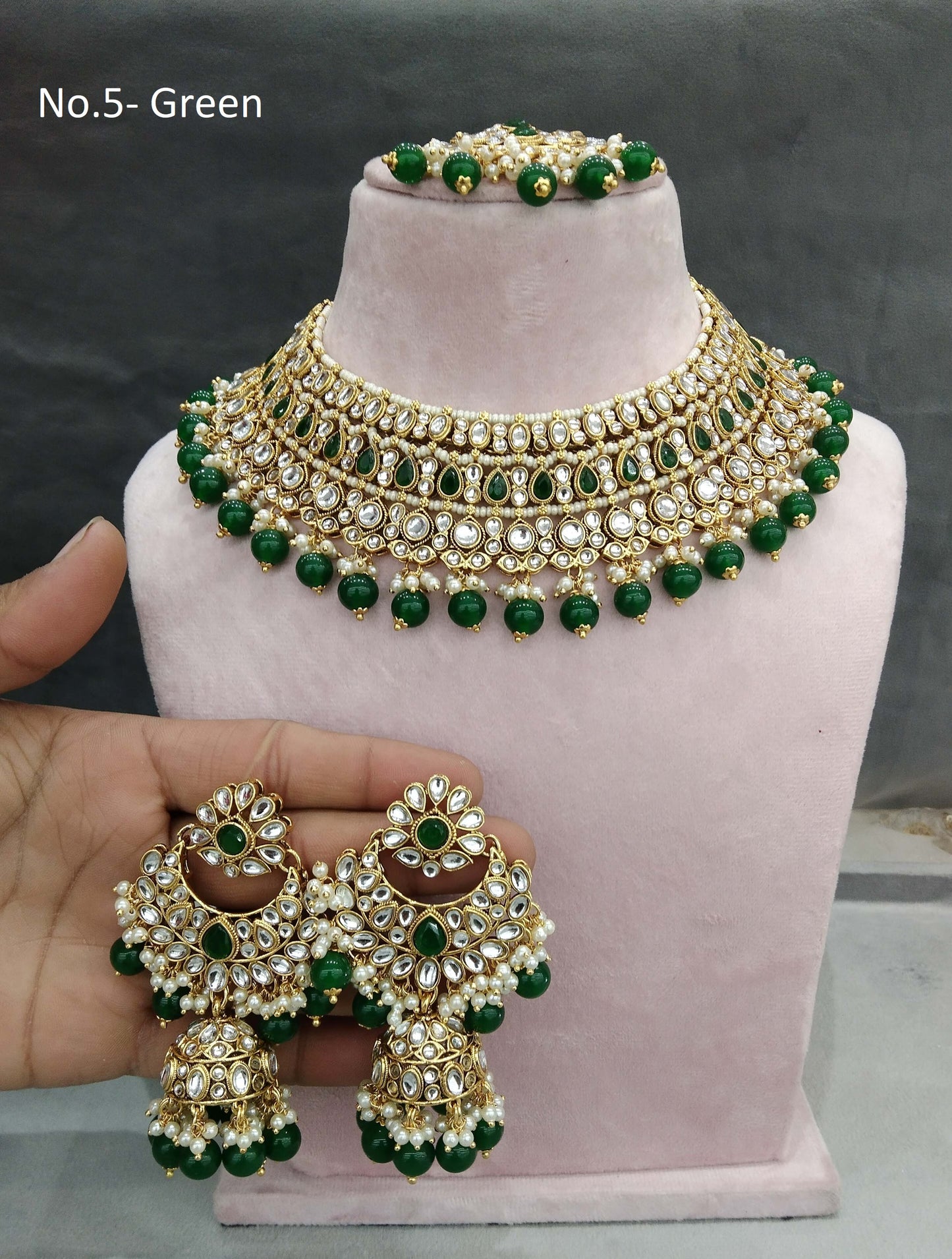 Gold Green Kundan Necklace nili indian jewellery Set