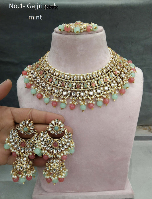 Gold Gajjri Mint Kundan Halskette Nili indisches Schmuckset