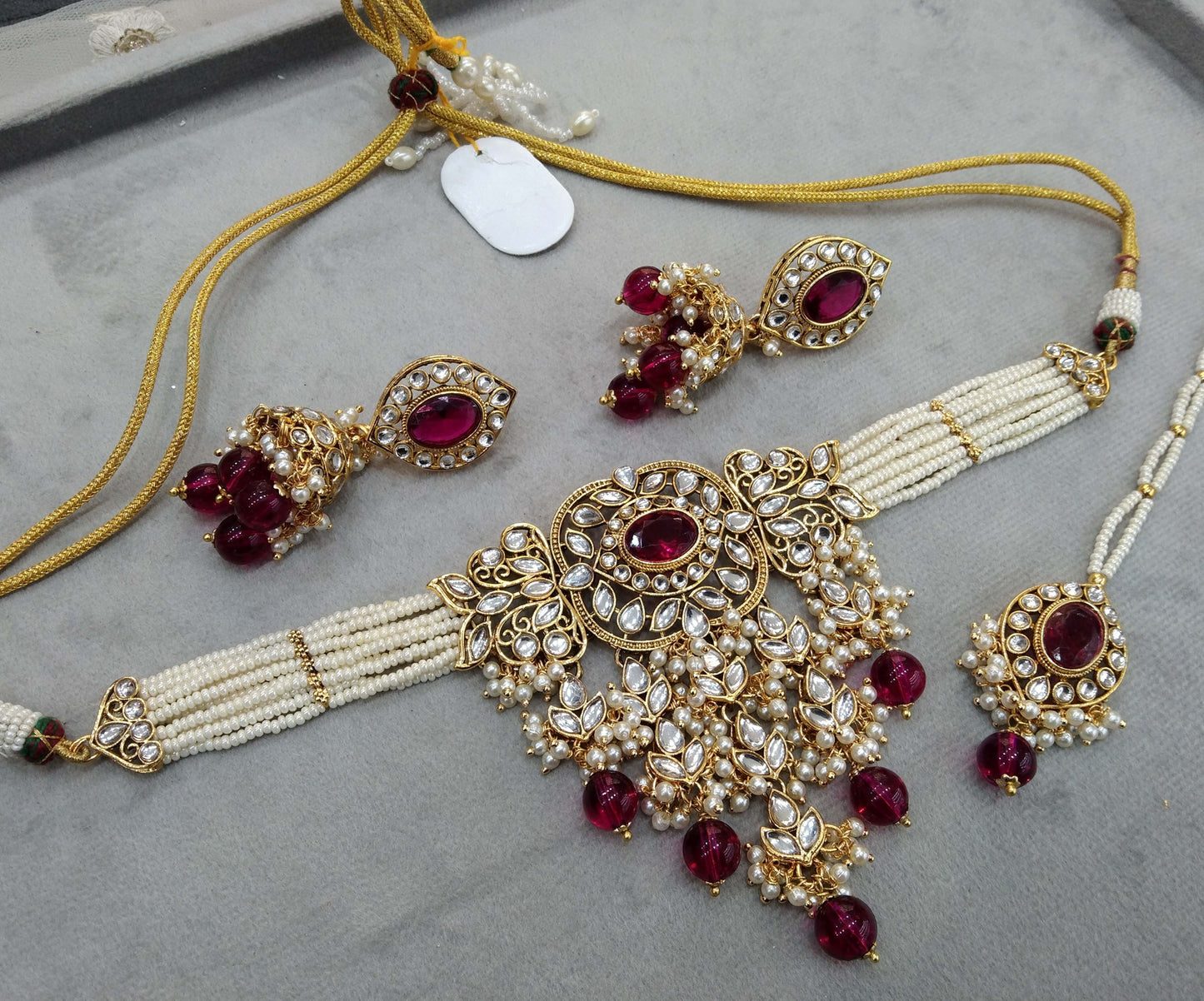 Indian   jewellery Gold Ruby kundan choker arsh set