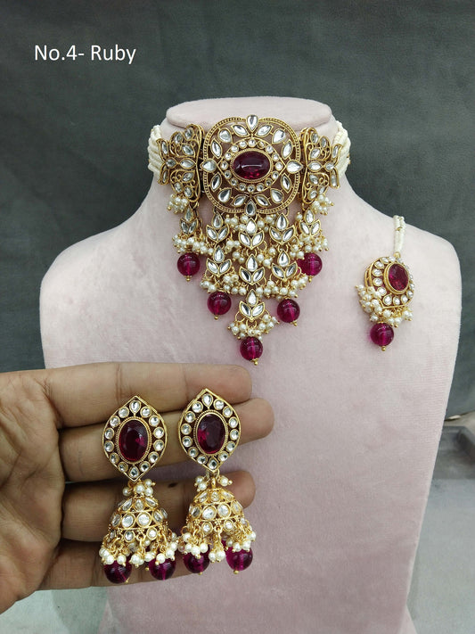 Indian   jewellery Gold Ruby kundan choker arsh set