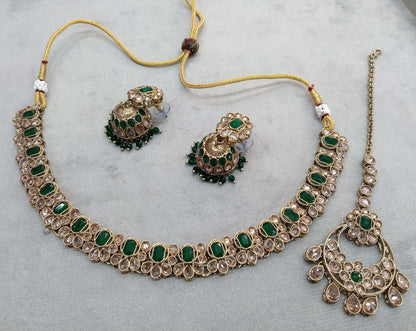 Antique gold green Indian niti Jewellery necklace set