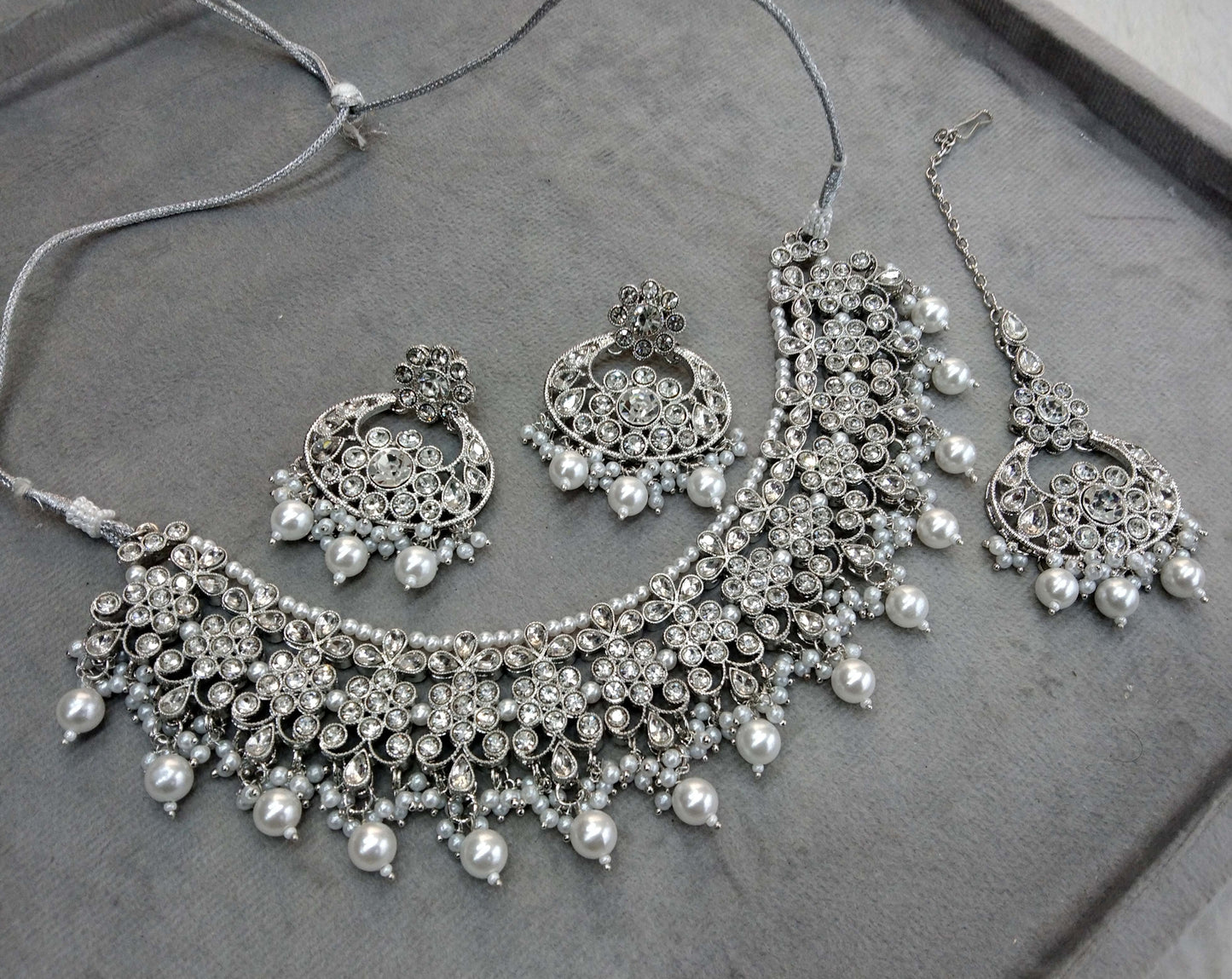 Indian  Jewellery/ Silver necklace shine set