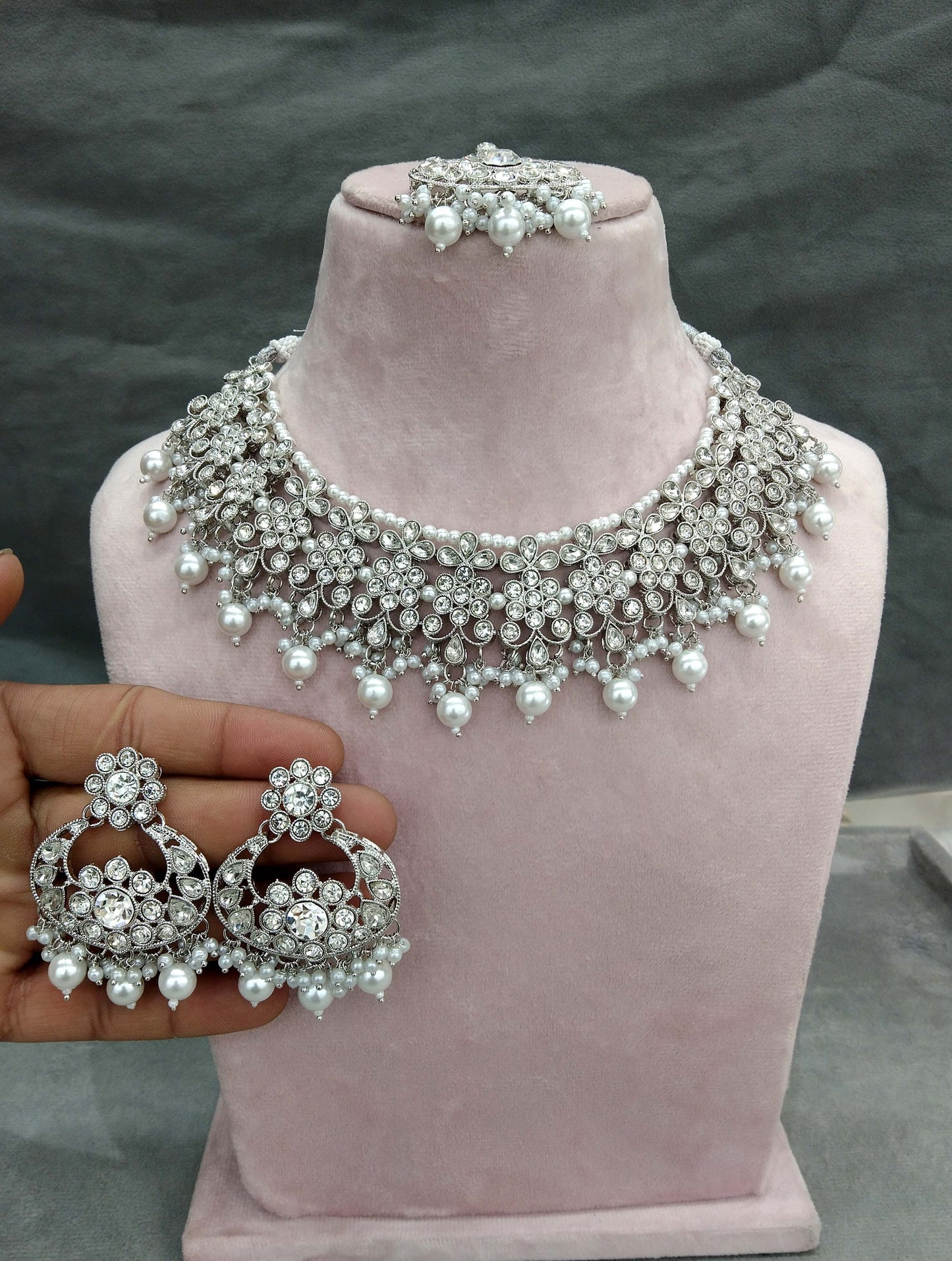 Indian  Jewellery/ Silver necklace shine set