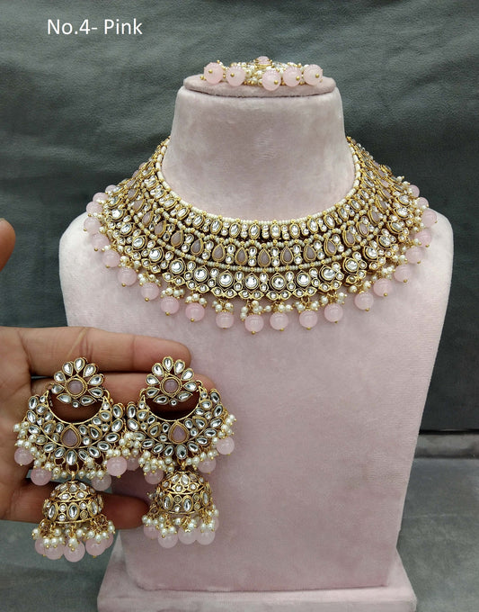 Gold pink Kundan Necklace nili indian jewellery Set